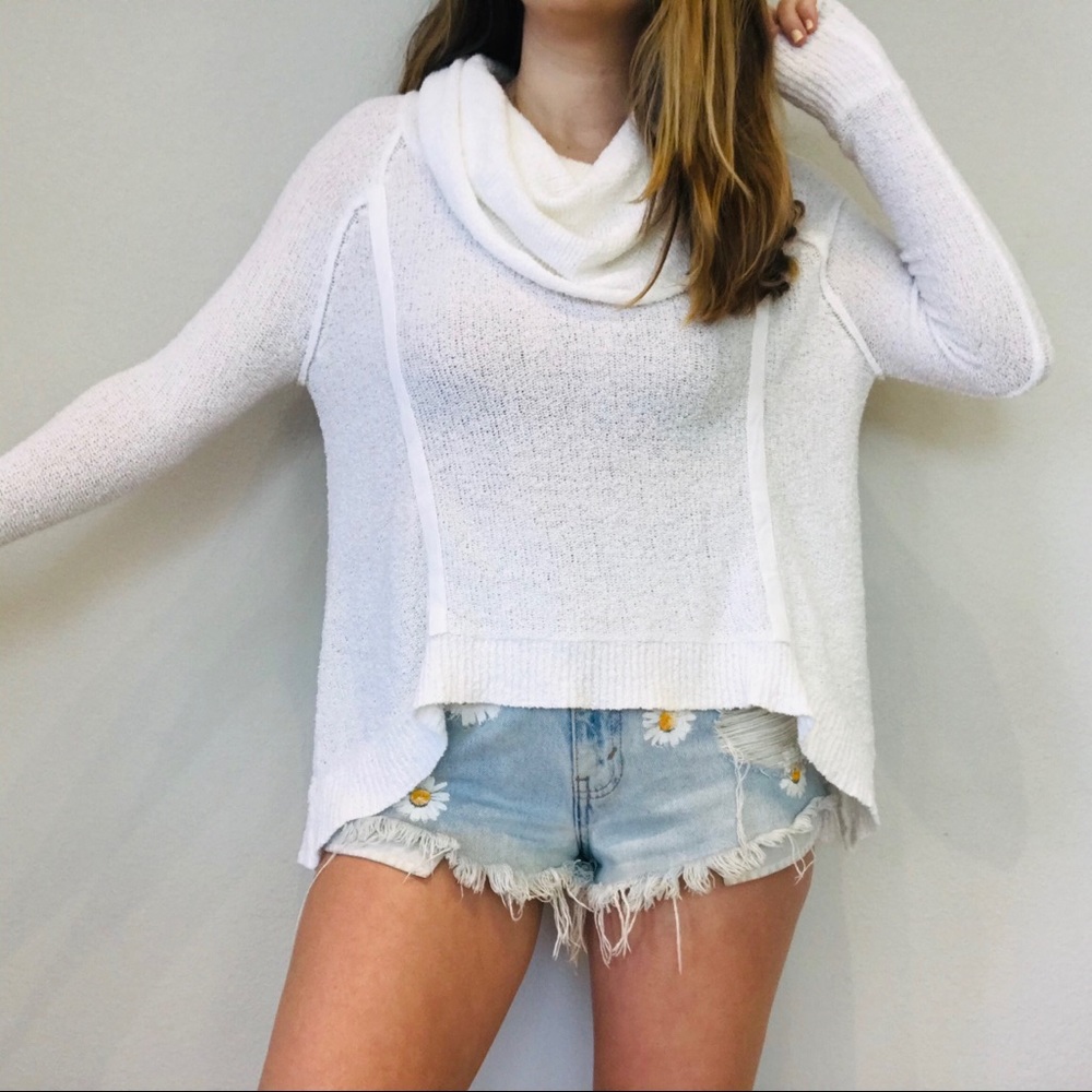 Free People white knit turtleneck white sweater - Picture 3 of 6